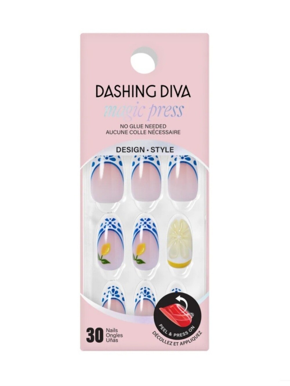 Pink Blue Floral Press-On Nails